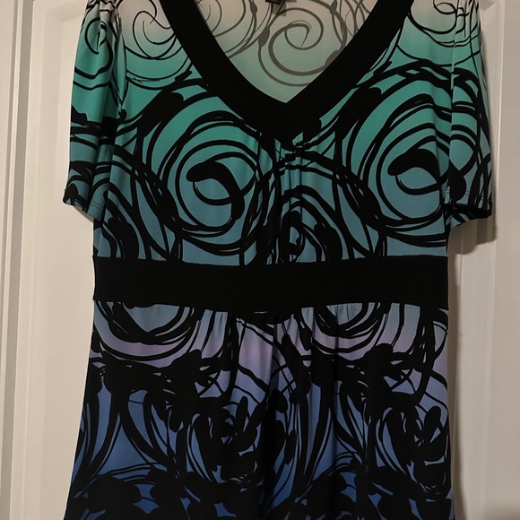 East 5th Tops - East 5th Black and Blue Swirl V-Neck Blouse